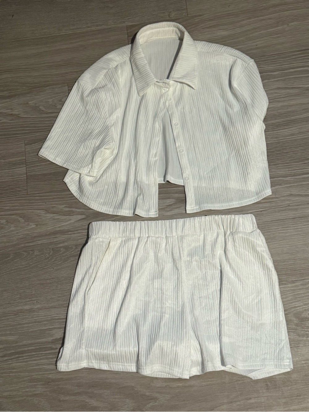 Cropped Button-Front Sleep Shirt & Shorts Set - White
